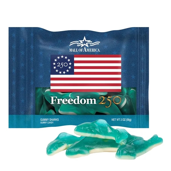 Item #DHF-GSHKFR-E Freedom 250 - 2oz. Digibag™ -Gummy Sharks