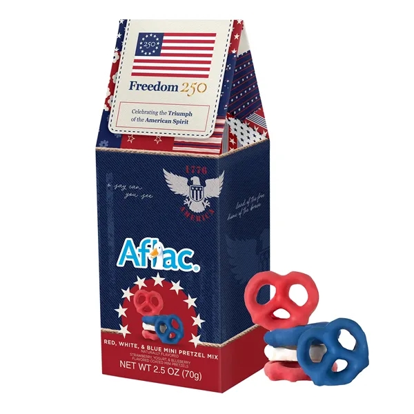Box of red, white, and blue mini pretzels.... from ASI 44900 NC Custom (CI/Lanco) / Chocolate Inn