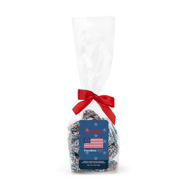 Mug drop with milk chocolate nonpareils mini pretzels.... from ASI 44900 NC Custom (CI/Lanco) / Chocolate Inn