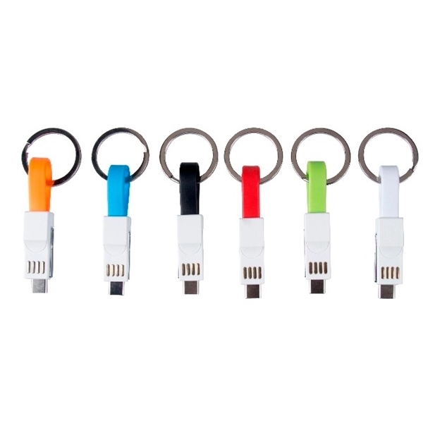 3-in-1 round magnet charging cable with keychain design and multiple ports.... from ASI 37218 Athena Promo (tm)