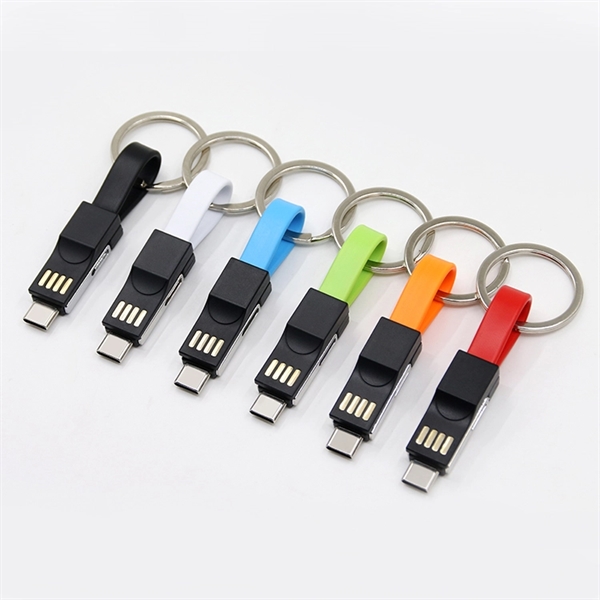 3-in-1 round magnet charging cable with keychain design and multiple ports.... from ASI 37218 Athena Promo (tm)