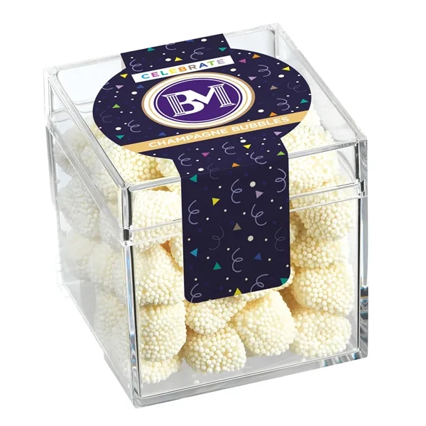 Signature clear cube container filled with 4.5 oz. of Jelly Belly®... from ASI 71685 Midnite Snax®