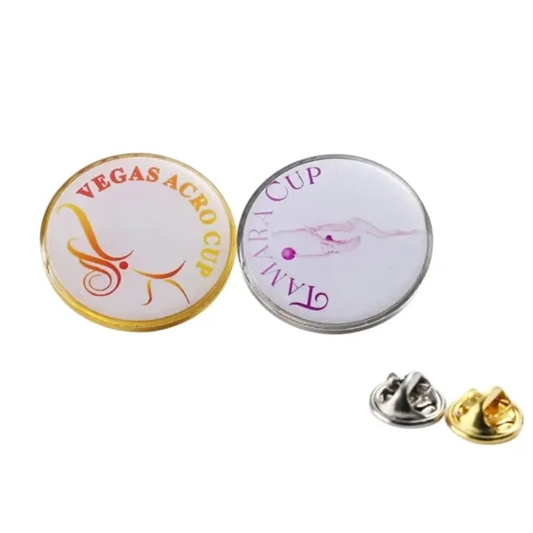 1.18-inch round epoxy lapel pin badge plus full color epoxy dome... from ASI 37218 Athena Promo (tm)