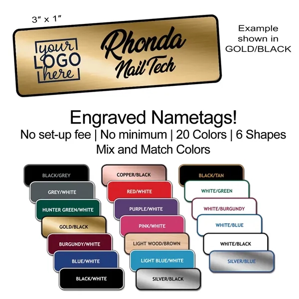 Sturdy 1/16" thick plastic rectangular nametag with laser engraving.... from ASI 45795 Colorguppy Printing