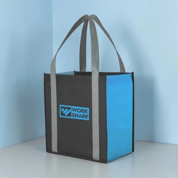 Color combination non-woven grocery tote with 22" reinforced handles.... from ASI 52840 Evans Manufacturing