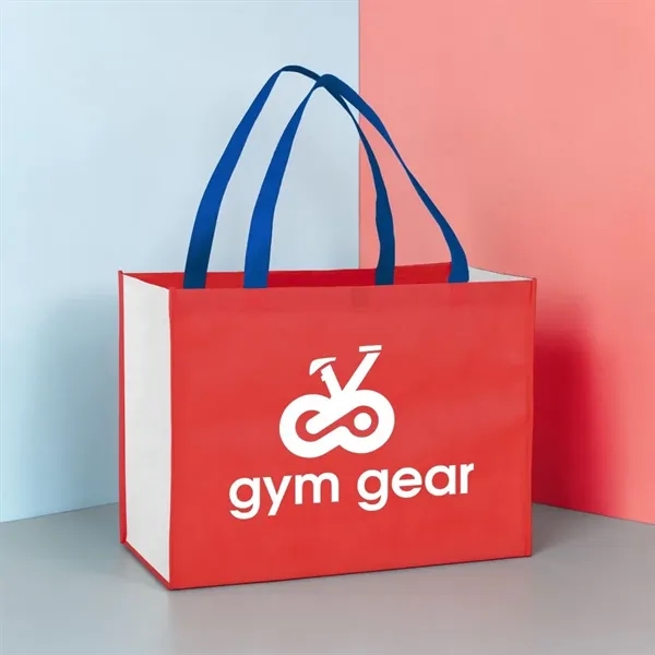 Color combination non-woven shopping tote with 22" reinforced handles.... from ASI 52840 Evans Manufacturing