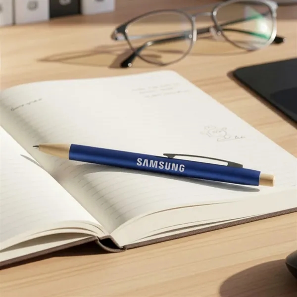 The Charon Aluminum Ballpoint Pen w/Bamboo Clicker & Tip combines sleek... from ASI 84592 St Regis Group