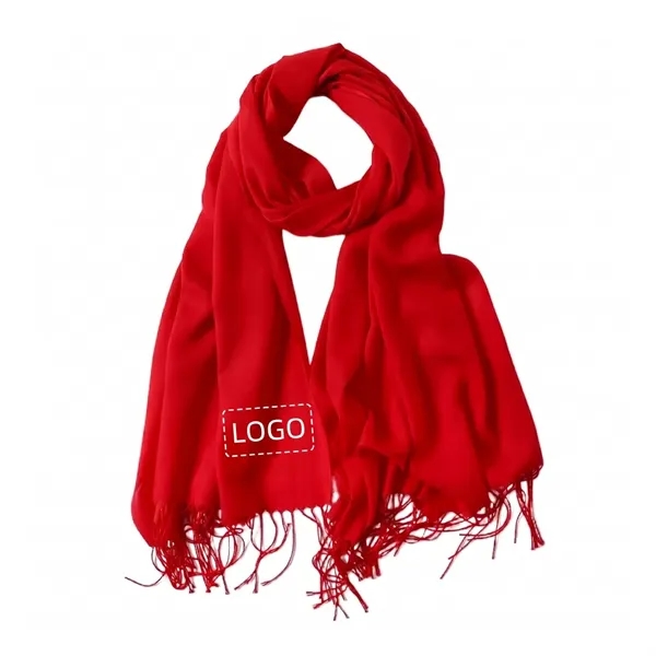 Cashmere women fringe scarf plus 1 color embroidery logo on 1... from ASI 37218 Athena Promo (tm)