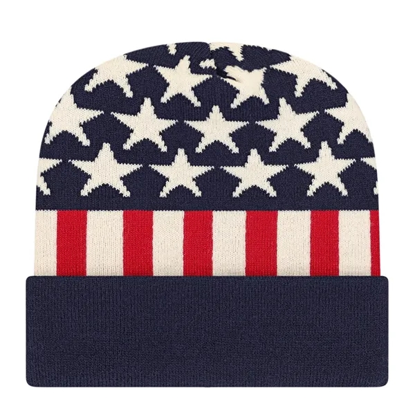 Americana pattern Knit Cap with Cuff... from ASI 43792 Cap America Inc