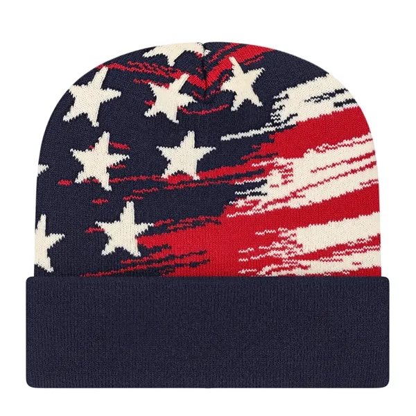 Americana pattern Knit Cap with Cuff... from ASI 43792 Cap America Inc