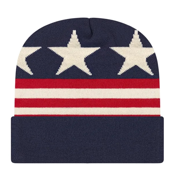Americana pattern Knit Cap with Cuff... from ASI 43792 Cap America Inc