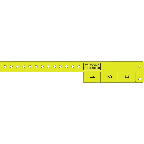 Multi-tab vinyl wristband, features 3-tab pull off's for redemption use.... from ASI 54100 Fields Manufacturing Inc / Fields