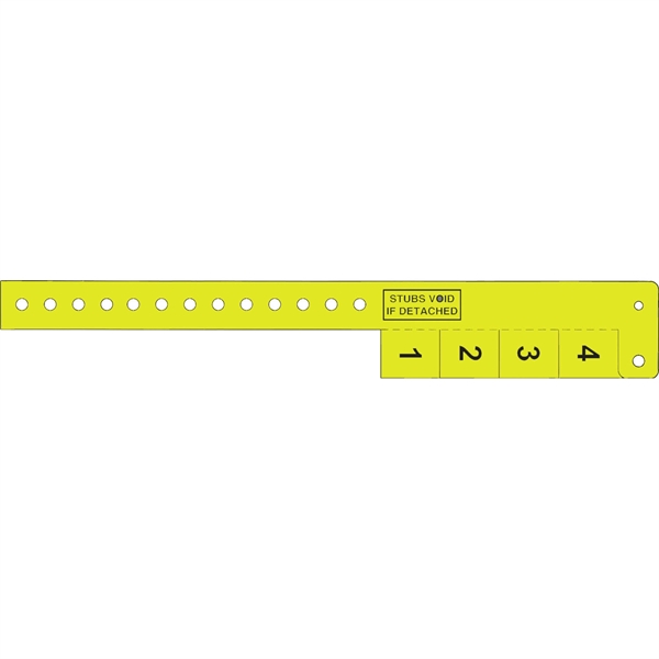 Multi-tab vinyl wristband features 4-tab pull off's for redemption use.... from ASI 54100 Fields Manufacturing Inc / Fields