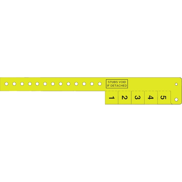 Multi-tab vinyl wristband features 5-tab pull off's for redemption use.... from ASI 54100 Fields Manufacturing Inc / Fields