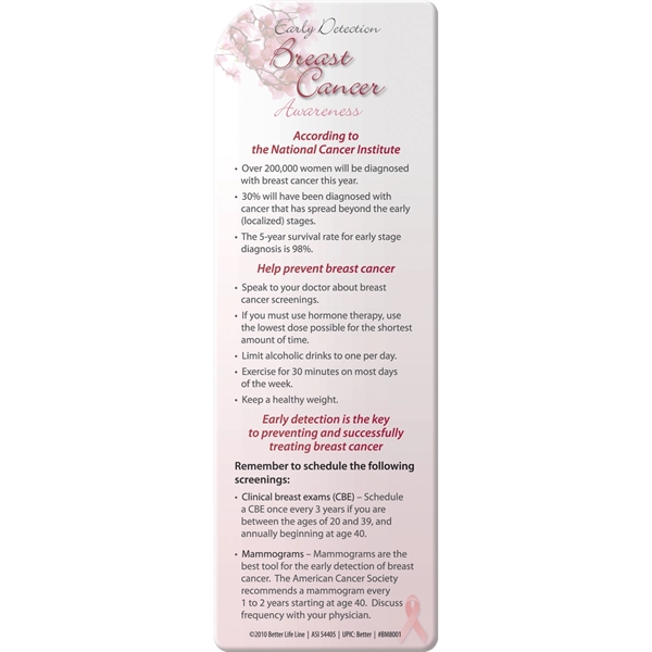 Bookmark - Early Detection Breast Cancer Awareness... from ASI 54100 Fields Manufacturing Inc / Better Life Line