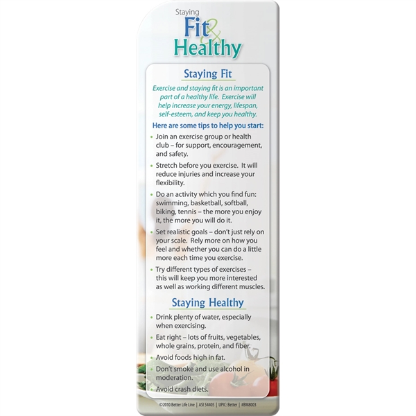 Bookmark - Staying Fit and Healthy... from ASI 54100 Fields Manufacturing Inc / Better Life Line