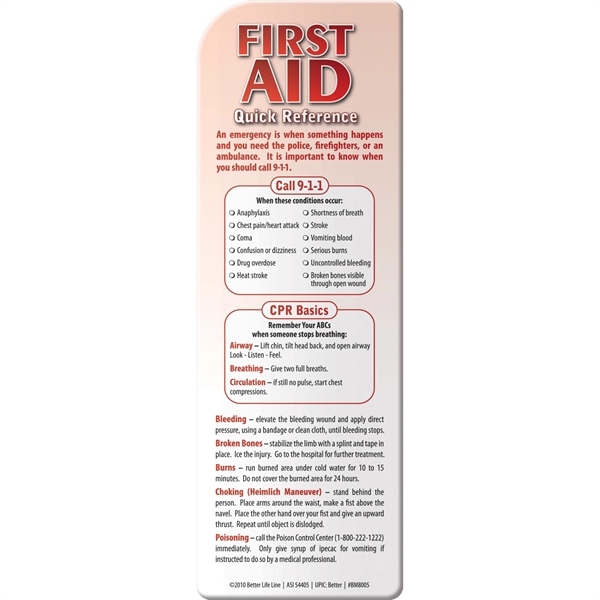 Bookmark - First Aid Quick Reference... from ASI 54100 Fields Manufacturing Inc / Better Life Line