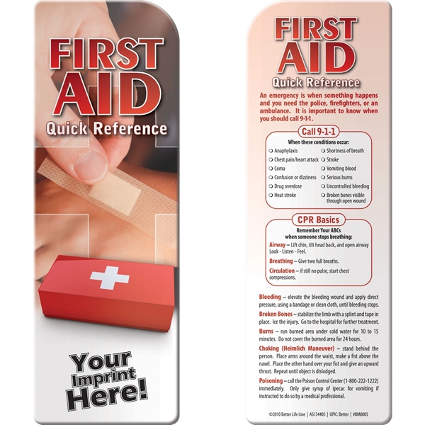 Bookmark - First Aid Quick Reference... from ASI 54100 Fields Manufacturing Inc / Better Life Line