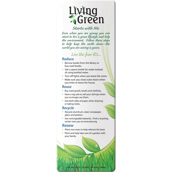 Bookmark - Living Green Starts with Me... from ASI 54100 Fields Manufacturing Inc / Better Life Line