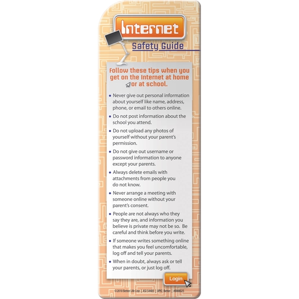Bookmark - Internet Safety Guide.... from ASI 54100 Fields Manufacturing Inc / Better Life Line