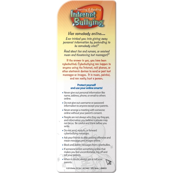 Bookmark - Preventing and Handling Internet Bullying.... from ASI 54100 Fields Manufacturing Inc / Better Life Line