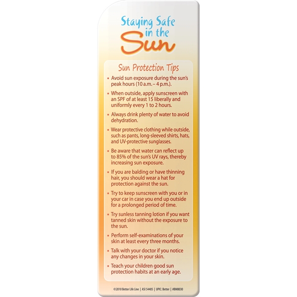 Bookmark titled Staying Safe in the Sun with various sun protection... from ASI 54100 Fields Manufacturing Inc / Better Life Line