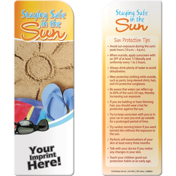 Bookmark titled Staying Safe in the Sun with various sun protection... from ASI 54100 Fields Manufacturing Inc / Better Life Line