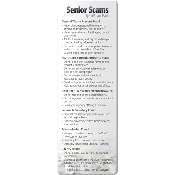 Bookmark - Senior Scams... from ASI 54100 Fields Manufacturing Inc / Better Life Line