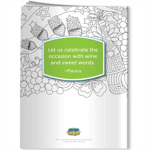Raise Your Glass Color Comfort™ coloring book about wine with inspirational... from ASI 54100 Fields Manufacturing Inc / Better Life Line