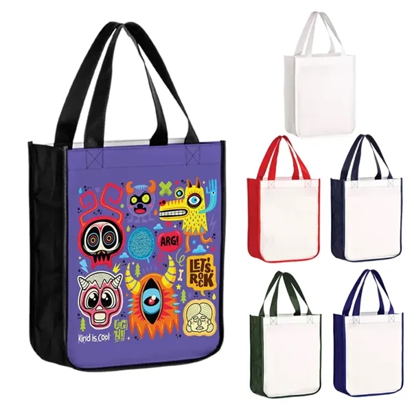Laminated gift tote with glossy full color imprint, ideal for promotional... from ASI 67557 LimeLight Ent / Limelight USA