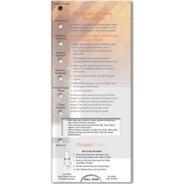 Pocket Slider - Street Drugs: What you need to know... from ASI 54100 Fields Manufacturing Inc / Better Life Line