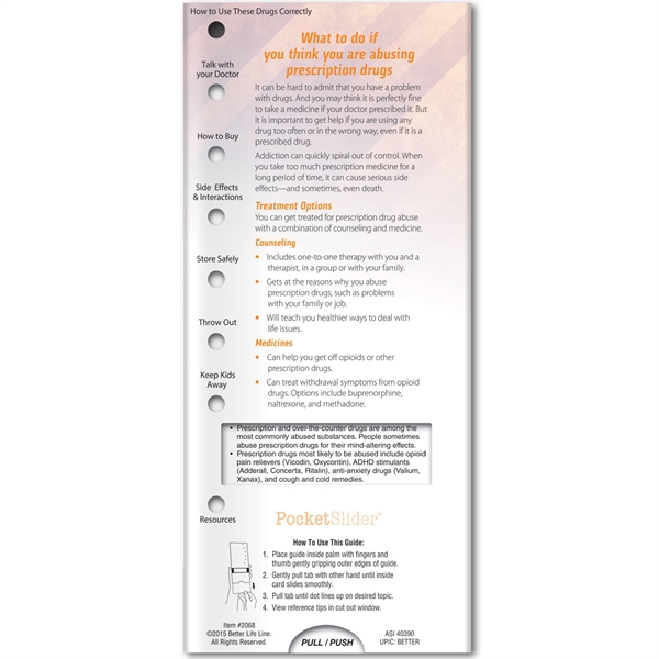 Pocket Slider - Preventing Prescription Drug Abuse... from ASI 54100 Fields Manufacturing Inc / Better Life Line