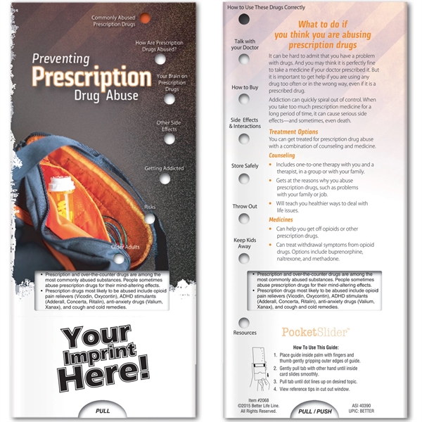 Pocket Slider - Preventing Prescription Drug Abuse... from ASI 54100 Fields Manufacturing Inc / Better Life Line