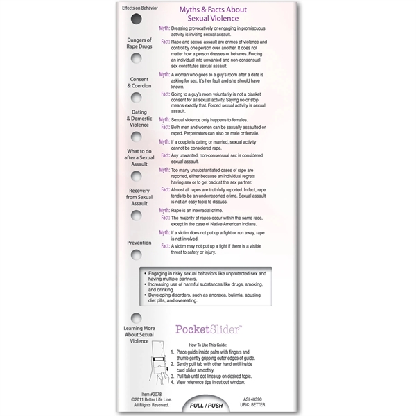 Pocket Slider - Sexual Violence Prevention.... from ASI 54100 Fields Manufacturing Inc / Better Life Line