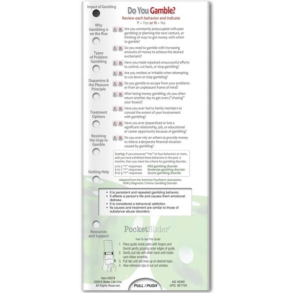 Pocket Slider - Gambling Addiction... from ASI 54100 Fields Manufacturing Inc / Better Life Line