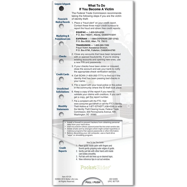 Pocket Slider - Identity Theft... from ASI 54100 Fields Manufacturing Inc / Better Life Line