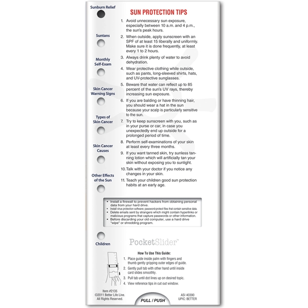 Pocket Slider - Skin & Sun Safety.... from ASI 54100 Fields Manufacturing Inc / Better Life Line