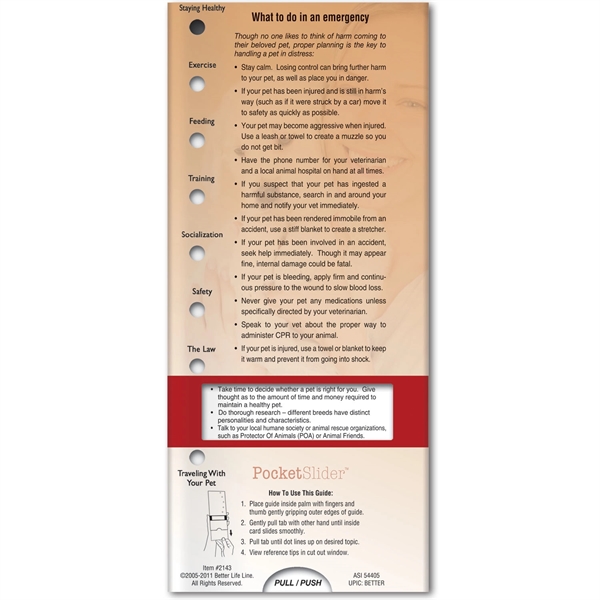 Pocket Slider - Pet Health.... from ASI 54100 Fields Manufacturing Inc / Better Life Line