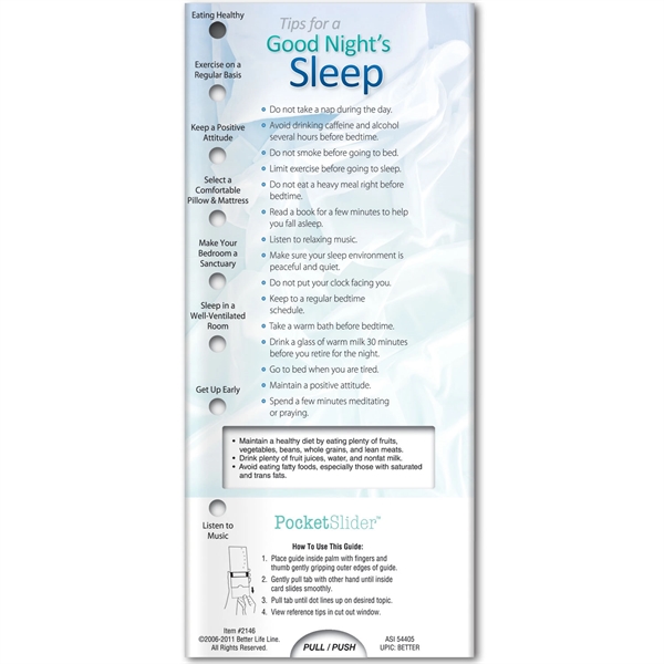 Pocket Slider - Sleeping & Your Health... from ASI 54100 Fields Manufacturing Inc / Better Life Line