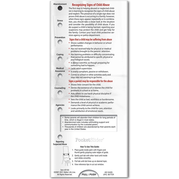 Pocket Slider - Preventing Child Abuse... from ASI 54100 Fields Manufacturing Inc / Better Life Line
