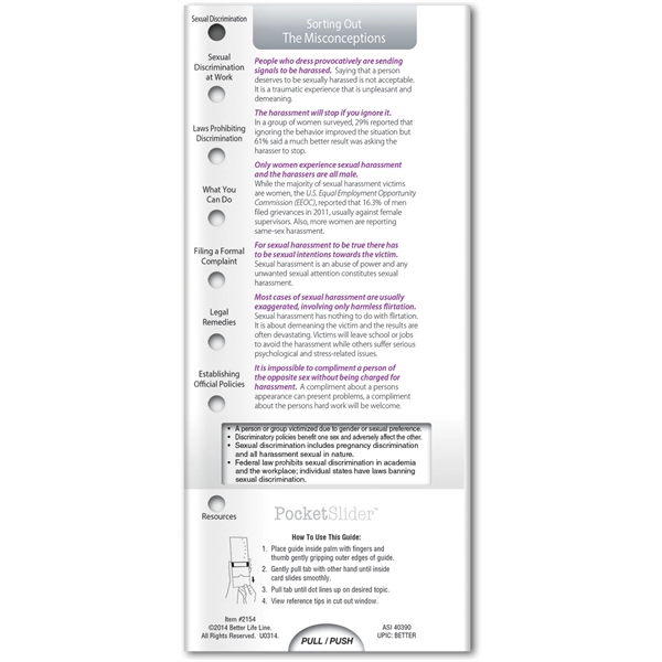 Pocket Slider - Sexual Harassment... from ASI 54100 Fields Manufacturing Inc / Better Life Line