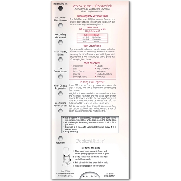 Pocket Slider - Healthy Heart for Women... from ASI 54100 Fields Manufacturing Inc / Better Life Line