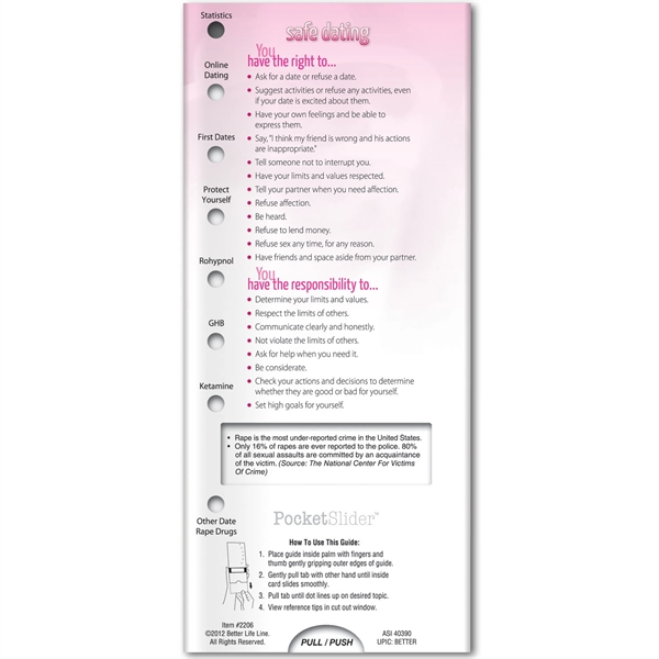 Pocket Slider - Safe Dating... from ASI 54100 Fields Manufacturing Inc / Better Life Line