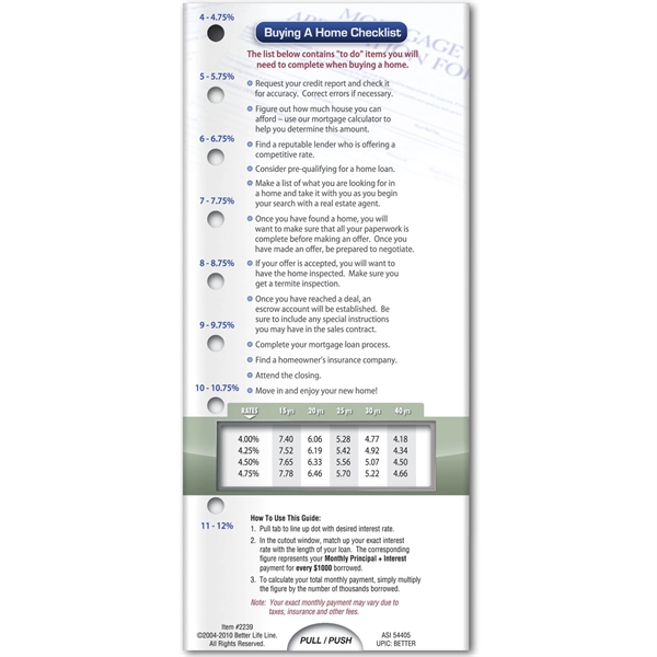 Pocket Slider - Home Buying Tips... from ASI 54100 Fields Manufacturing Inc / Better Life Line
