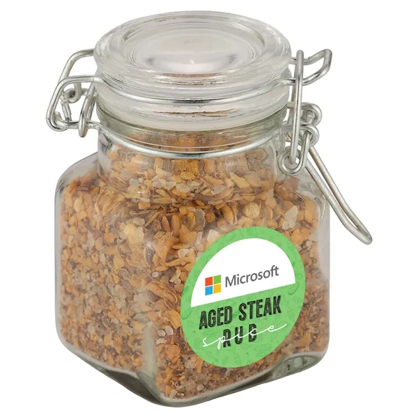 Item #MHJR-SP6 Mini Glass Jar with Hinged Lid - Aged Steak Spices