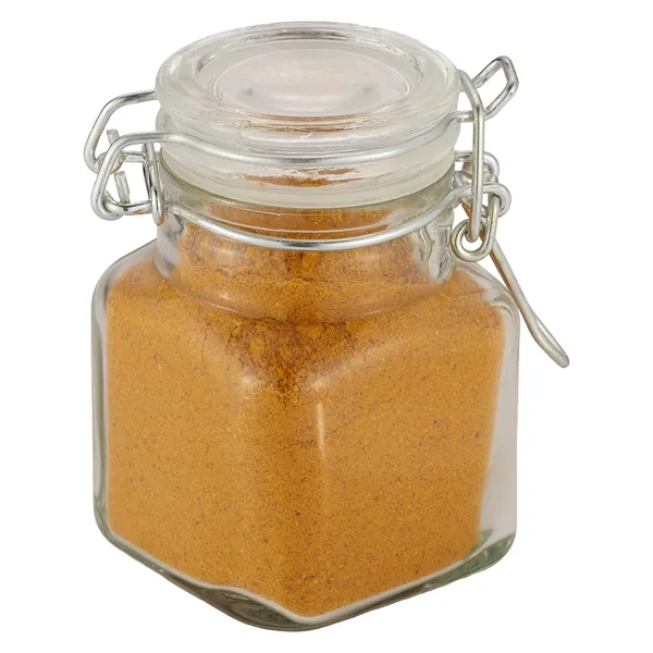 Item #MHJR-SP9 Mini Glass Jar with Hinged Lid - Curry Spice