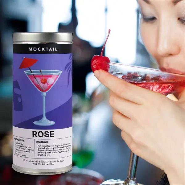 Sophisticated alcohol-free mocktails in tins with 10 silk pyramid sachets-cocktail flavor... from ASI 93986 Visions/Awardcraft