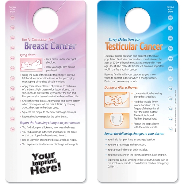 Shower Card - Early Detection for Breast / Testicular Cancer.... from ASI 54100 Fields Manufacturing Inc / Better Life Line