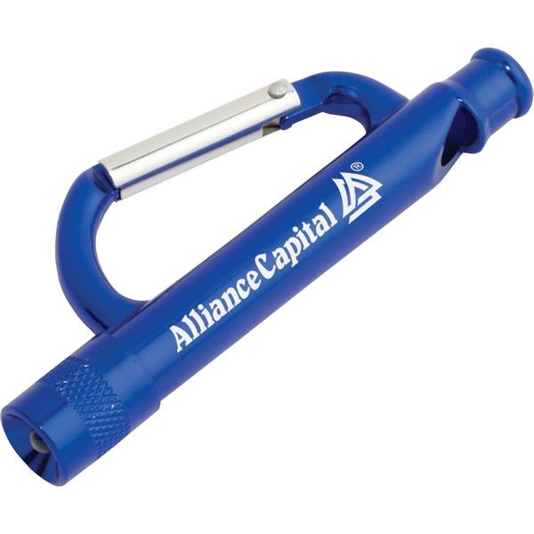 Carabiner flashlight with a white light and whistle.... from ASI 54100 Fields Manufacturing Inc / TargetLine®