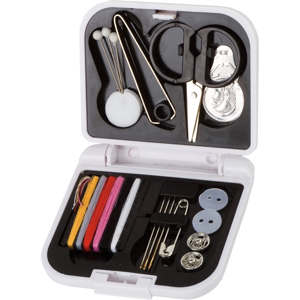 Sewing kit in a square shape featuring scissors, needle threader, tweezers,... from ASI 54100 Fields Manufacturing Inc / TargetLine®